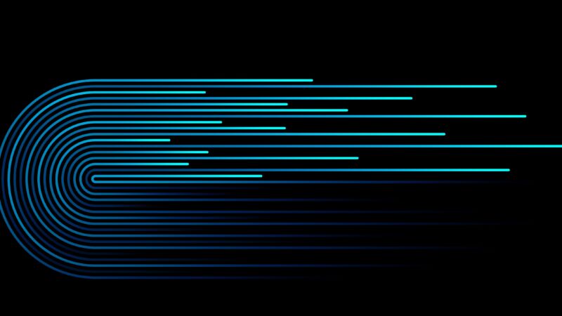 Vector half circles lines flowing dynamic pattern in blue green colors isolated on black background