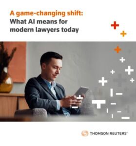 Report thumbnail with title — A game-changing shift, What AI means for modern lawyers today
