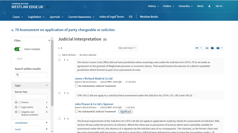 Westlaw Edge UK Judicial Interpretation Screenshot