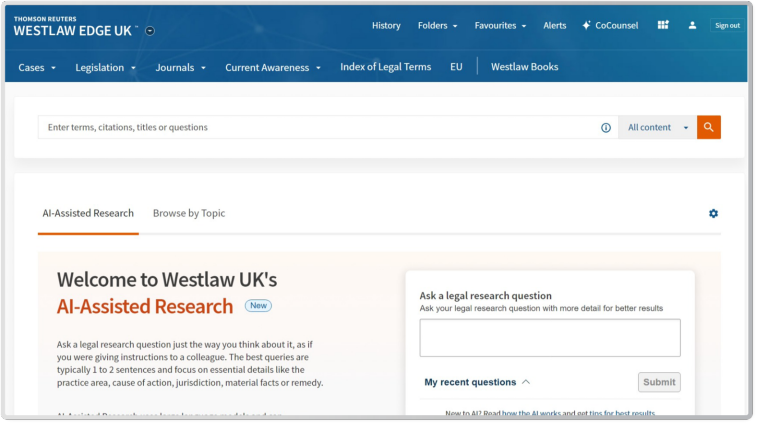 Westlaw Edge UK with CoCounsel screenshot