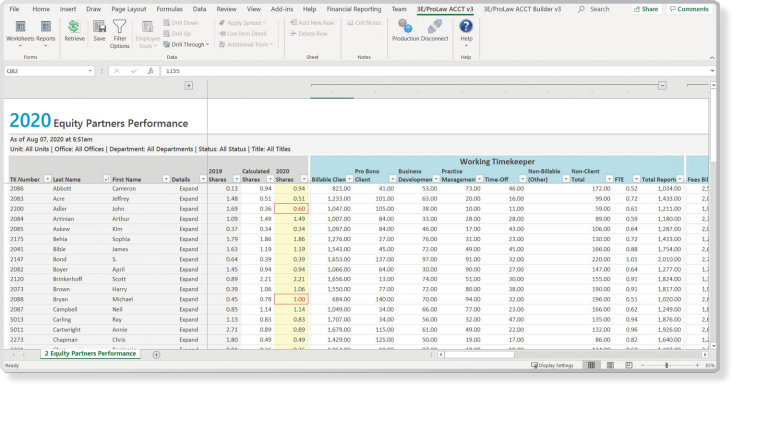 Example interface of the Advanced Financial Solutions from Thomson Reuters with a focus on partner compensation and accounting