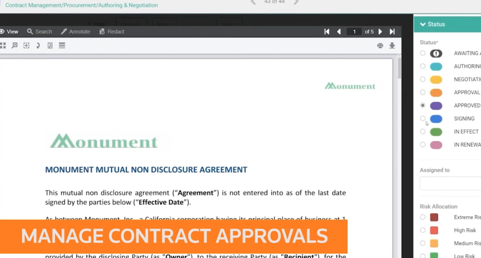Contract management on HighQ