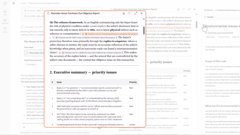 Screenshot of CoCounsel Legal UK displaying sources