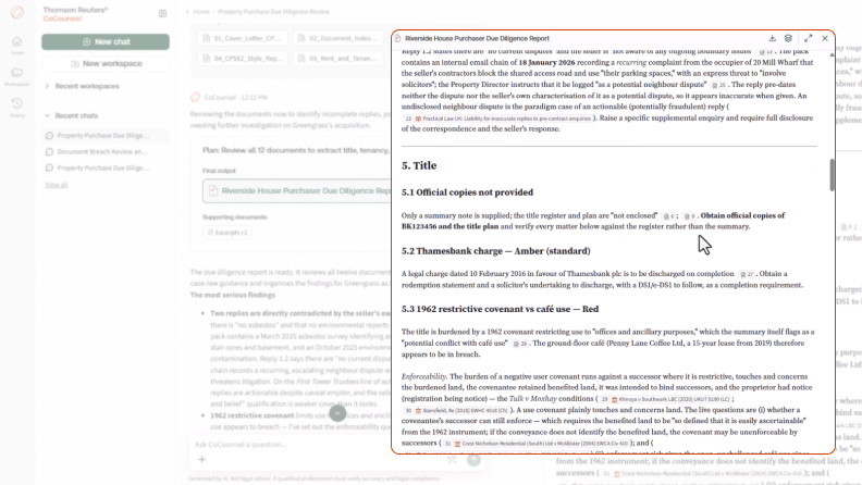 Screenshot of CoCounsel Legal UK showing linked citations.